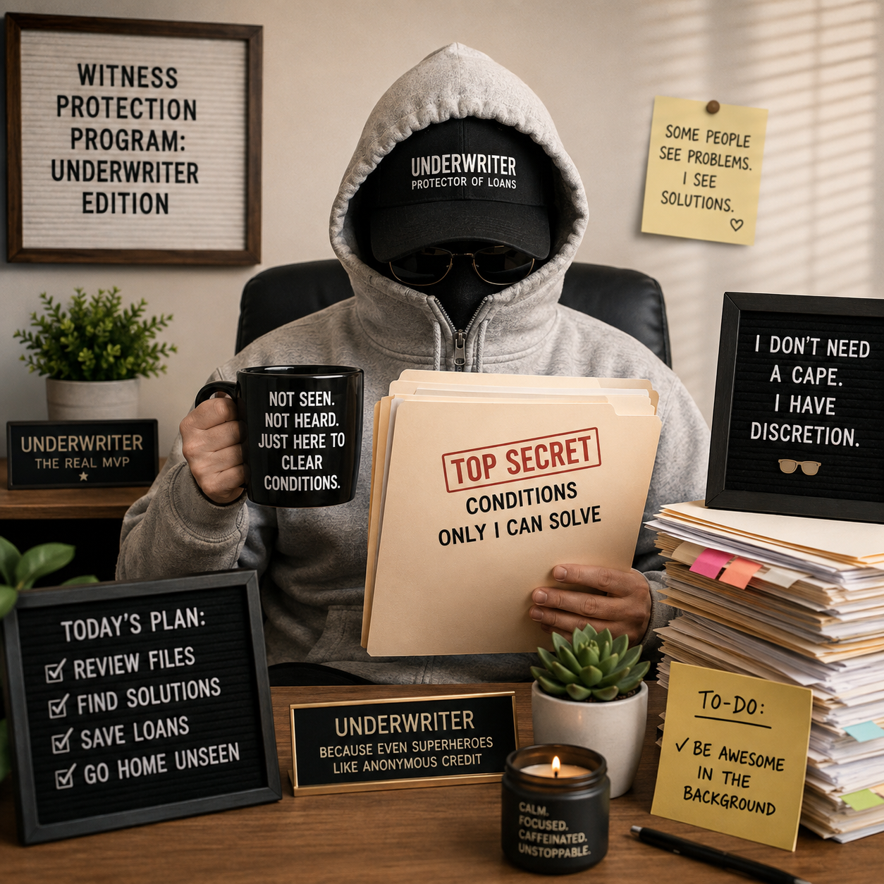 Picture of mystery underwriter, protector of loans.